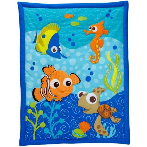 ON 3 Piece Blue Orange Green Finding Nemo Crib Bedding Set, Newborn Disney Themed Nursery Bed Set Infant Child Cute Animals Nautical Ocean Water Fish Pixar Reef Blanket Comforter,