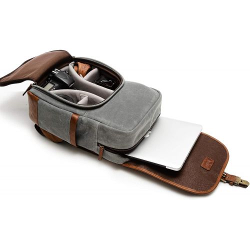  ONA - The Monterey - Camera Backpack - Smoke Waxed Canvas & Antique Cognac Leather (ONA5-082GRLBR)