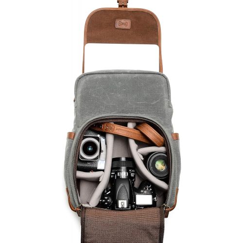 ONA - The Monterey - Camera Backpack - Smoke Waxed Canvas & Antique Cognac Leather (ONA5-082GRLBR)