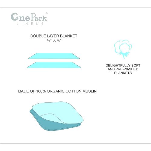  Ultra Soft Organic Muslin Swaddle Blankets by ONE PARK LINENS  47 x 47 inches  Double Layer - Butterfly & Dots