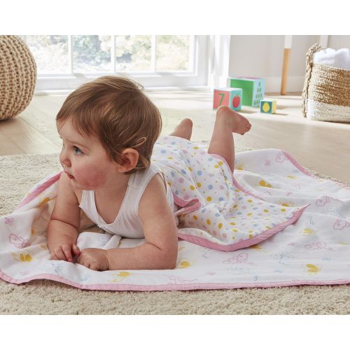  Ultra Soft Organic Muslin Swaddle Blankets by ONE PARK LINENS  47 x 47 inches  Double Layer - Butterfly & Dots