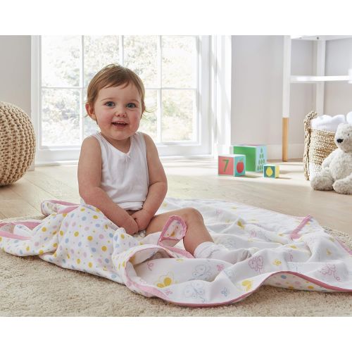  Ultra Soft Organic Muslin Swaddle Blankets by ONE PARK LINENS  47 x 47 inches  Double Layer - Butterfly & Dots