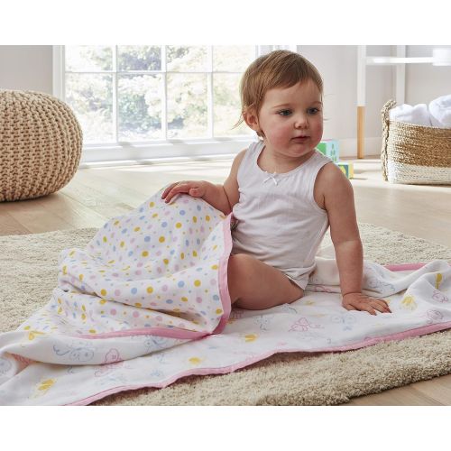  Ultra Soft Organic Muslin Swaddle Blankets by ONE PARK LINENS  47 x 47 inches  Double Layer - Butterfly & Dots