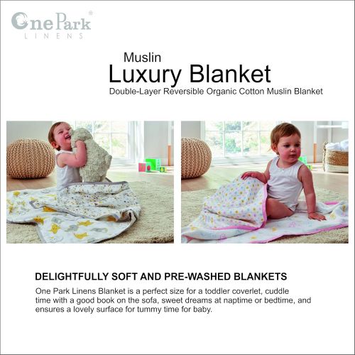  Ultra Soft Organic Muslin Swaddle Blankets by ONE PARK LINENS  47 x 47 inches  Double Layer - Butterfly & Dots