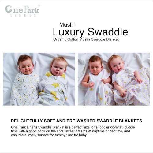  Ultra Soft Organic Muslin Swaddle Blankets by ONE PARK LINENS  47 x 47 inches -2 Pack - Butterfly & Dots