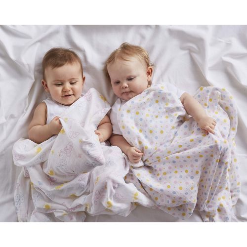  Ultra Soft Organic Muslin Swaddle Blankets by ONE PARK LINENS  47 x 47 inches -2 Pack - Butterfly & Dots