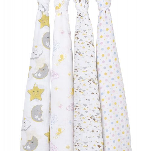  Ultra Soft Organic Muslin Swaddle Blankets by ONE PARK LINENS  47 x 47 inches -2 Pack - Butterfly & Dots