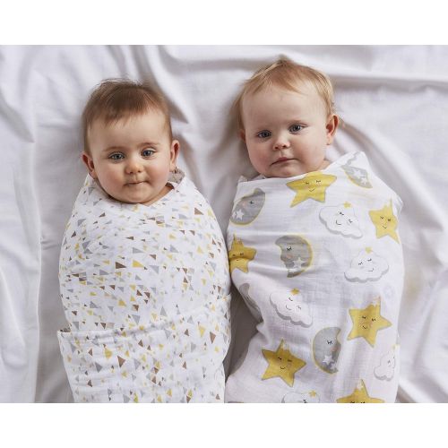  ONE PARK LINENS Ultra Soft Organic Swaddle Blankets, 100% Cotton Muslin, Baby Receiving Blankets  GOTS Certified  47 x 47 inches - 2 Pack  Night Dreams & Triangle - Make a Perfect Boy & Girl Ba