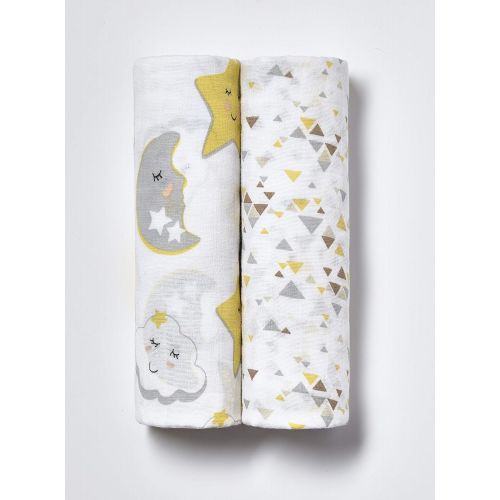  ONE PARK LINENS Ultra Soft Organic Swaddle Blankets, 100% Cotton Muslin, Baby Receiving Blankets  GOTS Certified  47 x 47 inches - 2 Pack  Night Dreams & Triangle - Make a Perfect Boy & Girl Ba