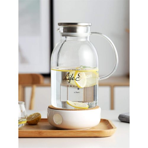  ONEISALL Oneisall Teekanne aus klarem Glas, hitzebestaendig, mit Edelstahldeckel, Handarbeit, Wasserkrug mit Blumen-Motiv, Kaffeekanne, Glaskessel 2200ml