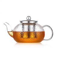 ONEISALL Oneisall 700 ml Glas-Teekanne  hitzebestandige Glas-Teekanne fuer losen Tee, Teekessel mit Edelstahlversicherung, mikrowellengeeignet und ofenfest