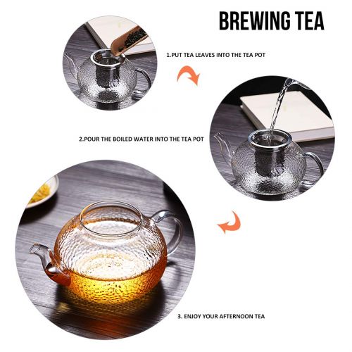  ONEISALL Oneisall 700 ml Glas-Teekanne  hitzebestandige Glas-Teekanne fuer losen Tee, Teekessel mit Edelstahlversicherung, mikrowellengeeignet und ofenfest