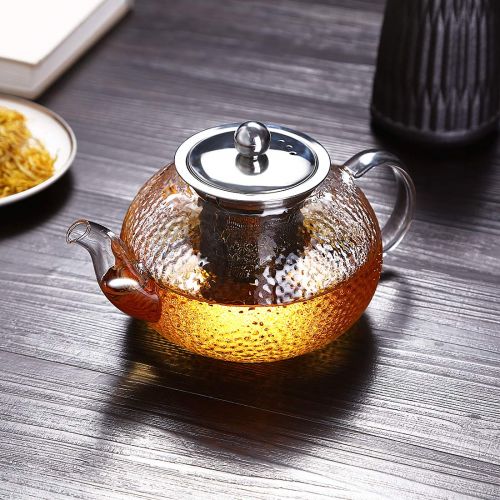  ONEISALL Oneisall 700 ml Glas-Teekanne  hitzebestandige Glas-Teekanne fuer losen Tee, Teekessel mit Edelstahlversicherung, mikrowellengeeignet und ofenfest