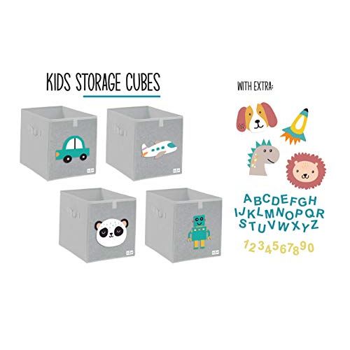  [아마존베스트]ONEOMI Foldable Canvas Storage Toy Box/Bin/Cube/Chest/Basket/Organizer for Kids and Toddlers - Removable and Interchangeable Designs, 4 Boxes, 8 Designs.