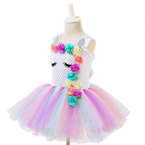  ONFUNU Kids Girls Rainbow Unicorn Tutu Dress Birthday Party Princess Halloween Cosplay Costumes Outfit with Headband