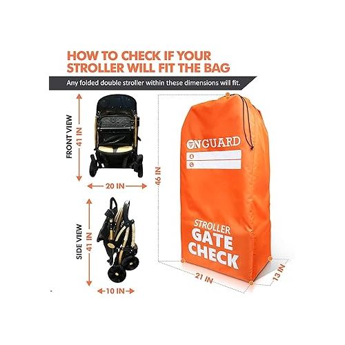  ONGUARD Waterproof Single and Double Stroller Bag for Airplane - Travel Stroller Cover - Airplane Stroller Travel System - Gate Check Stroller Bag - Baby Airplane Essentials - Orange