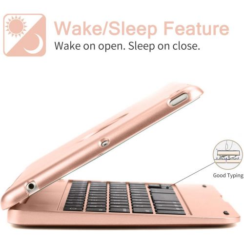  [아마존베스트]ONHI Wireless Keyboard for iPad Mini Keyboard Case, Folio Flip Smart Cover for iPad Mini 3/ iPad Mini 2/ iPad Mini 1 with Folding Stand,Silent Typing(Rose Gold)