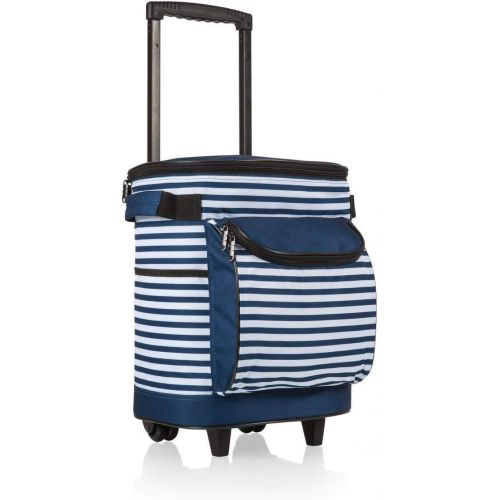  ONIVA - a Picnic Time Brand Insulated Portable Rolling Cooler on Wheels, Navy/White Stripe