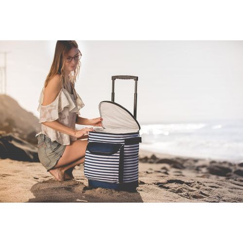  ONIVA - a Picnic Time Brand Insulated Portable Rolling Cooler on Wheels, Navy/White Stripe