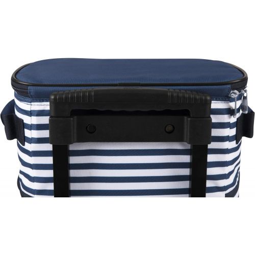  ONIVA - a Picnic Time Brand Insulated Portable Rolling Cooler on Wheels, Navy/White Stripe