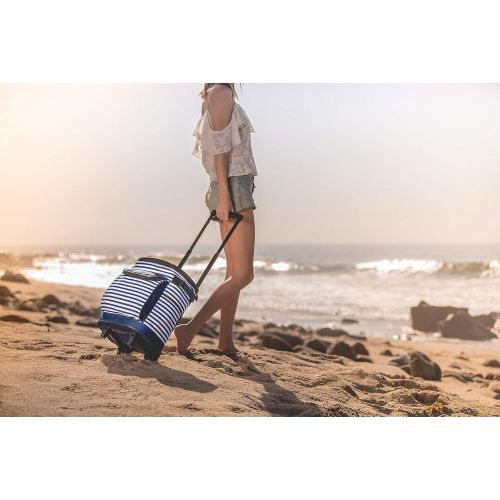  ONIVA - a Picnic Time Brand Insulated Portable Rolling Cooler on Wheels, Navy/White Stripe