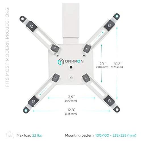  ONKRON Universal Ceiling Projector Mount Height Adjustable Mounting Bracket up to 22 LBS White K5A