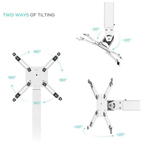  ONKRON Universal Ceiling Projector Mount Height Adjustable Mounting Bracket up to 22 LBS White K5A