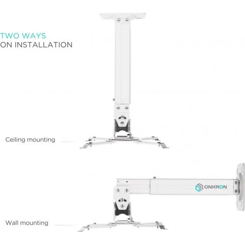  ONKRON Universal Ceiling Projector Mount Height Adjustable Mounting Bracket up to 22 LBS White K5A