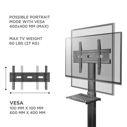  ONKRON Mobile TV Stand TV Cart with Wheels for 32”  55” LCD LED Flat Screen TVs with 2 Shelves Height Adjustable TV Trolley (TS2551)