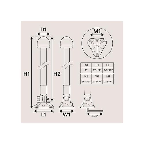  TRUE MODS 24 Inch 12-24V White LED Marine Navigation Anchor All-Round Boat Light [USCG ABYC A-16 3NM] [Waterproof] 3 Nautical Mile Folding Back Rear Top Stern Light for Fishing Bass jon Boat - Chrome