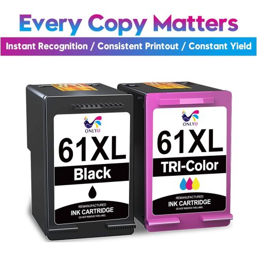  ONLYU Remanufactured Ink-Cartridge Replacement for HP 61XL 61 XL for HP Envy 4500 5530 5534 5535 Officejet 4630 4635 Deskjet 1000 1010 1056 1510 1512 2540 3050 3510 Printer Ink (1