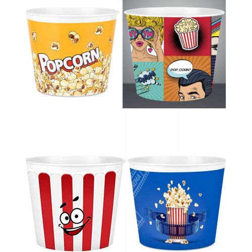  [아마존베스트]ONONEXPRESS Modern Style Reusable Plastic Popcorn Box / Popcorn Containers / Popcorn Bowls Set for Movie Theater Night - (BPA Free - Mixed 4 Pack-75 oz)