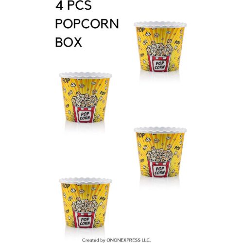  [아마존베스트]ONONEXPRESS Modern Style Reusable Plastic Popcorn Box / Popcorn Containers / Popcorn Bowls Set for Movie Theater Night - (BPA Free - YELLOW 4 Pack-75 oz)