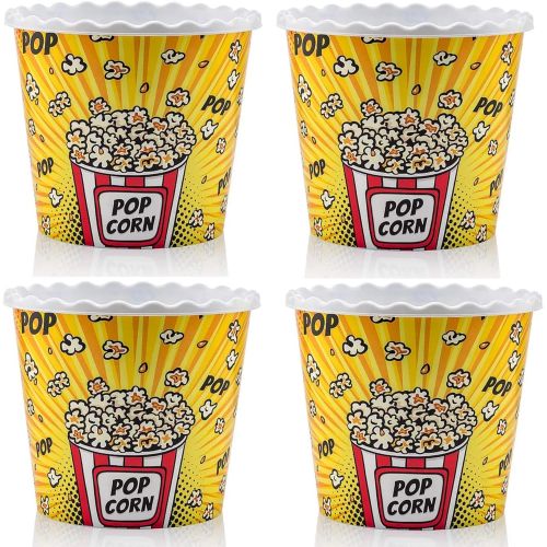  [아마존베스트]ONONEXPRESS Modern Style Reusable Plastic Popcorn Box / Popcorn Containers / Popcorn Bowls Set for Movie Theater Night - (BPA Free - YELLOW 4 Pack-75 oz)