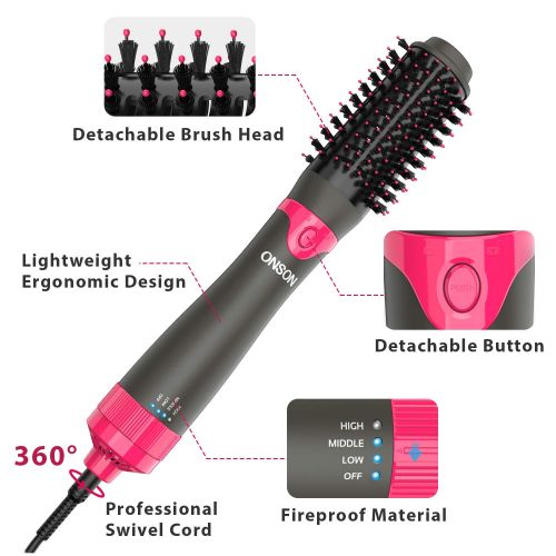  [아마존핫딜][아마존 핫딜] ONSON One-Step Hair Dryer and Volumizer, Detachable Hair Dryer Brush, 3 in 1 Hot Air Brush with Negative Ion Curling Dryer Brush, Straightening Brush, Dryer Style