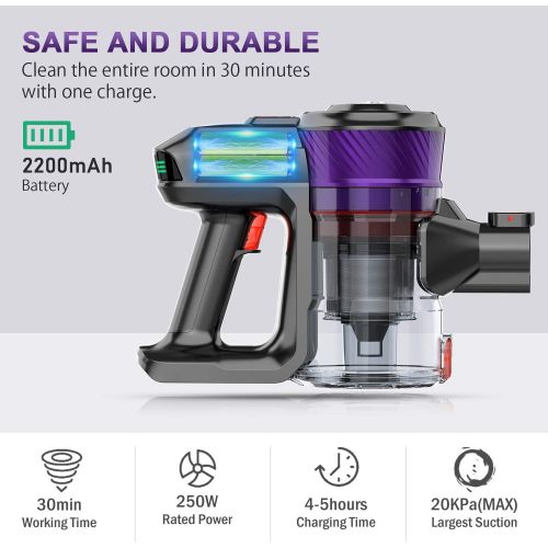  Cordless Vacuum, ONSON Stick Vacuum Cleaner, 12KPa Powerful Cleaning Lightweight Handheld Vacuum with Rechargeable Lithium Ion Battery
