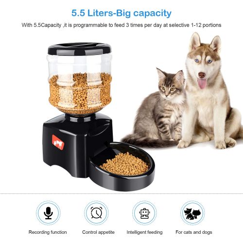  ONSON 5.5L Automatic Pet Feeder - Support LCD Screen and Voice Message Recording - Healthy，Simply Dogs Cats Food Bowl Dispenser