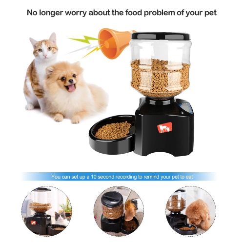  ONSON 5.5L Automatic Pet Feeder - Support LCD Screen and Voice Message Recording - Healthy，Simply Dogs Cats Food Bowl Dispenser