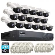 【Audio】 ONWOTE 5MP HD 16 Channel PoE Security Camera System, 16CH 5MP H.265 NVR 4TB Hard Drive 16 Outdoor 5 Megapixels 1944P HD IP Ethernet Security Cameras, 100ft Night, Remote Mo