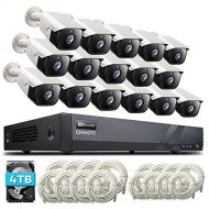 【Audio】 ONWOTE 5MP HD 16 Channel PoE Security Camera System, 16CH 5MP H.265 NVR 4TB Hard Drive 16 Outdoor 5 Megapixels 1944P HD IP Ethernet Security Cameras, 100ft Night, Remote Mo