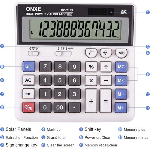  [아마존베스트]Calculator, ONXE Standard Function Electronics Desktop Calculators, Solar Dual Power, Big Button and 12 Digit Bold Font Large LCD Display, Handheld for Daily and Basic Office (DC21