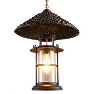 OOFAY Southeast Asian Style Bamboo Pendant Light, Glass Lampshade Retro Ceiling Fixture Mini Chandelier