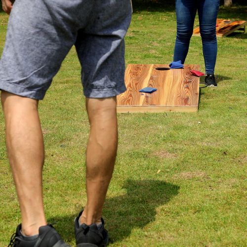  OOFIT Wooden Premium Cornhole Game Set with Weatherproof Coating, Portable Toss Boards Includes Set of 8 Corn Hole Toss Bags (Junior, Tailgate, Regulation Size)