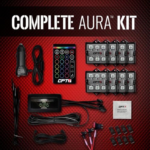  OPT7 Aura 8pc Boat Interior LED Lighting Kit with Multi-Color Light Features, Wireless Remote, and Soundsync - 1-Year Warranty