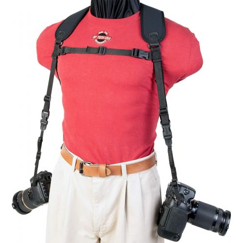  OP/TECH USA Dual Harness 3/8 X-Long - Interchangeable Camera Harness with Quick Disconnects and Control-Stretch Backing