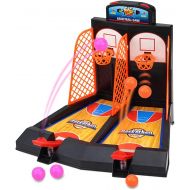 OPTSPTOY Desktop Basketball Shooting Arcade Game with 6 Balls (3 orange/3 purple) Plastic Tabletop Baskball Toy for Kids and Adults Shot Creator 1 to 2 Players Mini Catapult Board Game Indo