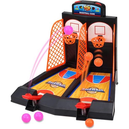  OPTSPTOY Desktop Basketball Shooting Arcade Game with 6 Balls (3 orange/3 purple) Plastic Tabletop Baskball Toy for Kids and Adults Shot Creator 1 to 2 Players Mini Catapult Board Game Indo