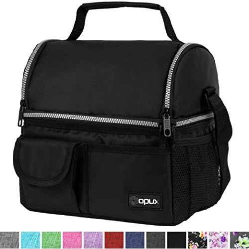  [아마존베스트]OPUX Insulated Dual Compartment Lunch Bag for Men, Women | Double Deck Reusable Lunch Pail Cooler Bag with Shoulder Strap, Soft Leakproof Liner | Large Lunch Box Tote for Work, Sch
