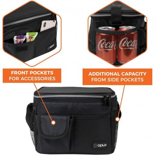  [아마존베스트]OPUX Lunch Bag Insulated Lunch Box for Women, Men, Kids | Medium Leakproof Lunch Tote Bag for School, Work | Lunch Cooler with Shoulder Strap, Pocket | Fits 8 Cans (Black)