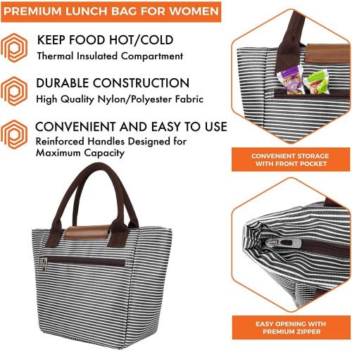  [아마존베스트]OPUX Insulated Lunch Bag for Women | Lunch Tote for Ladies, Girls, Female | Large Reusable Soft Lunch Box Purse Cooler for School, Work, Office | Fits 17 Cans (Black White Stripes)